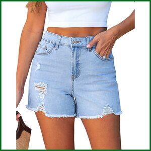 High Waisted Ripped Distressed Raw Hem Stretchy Denim Shorts